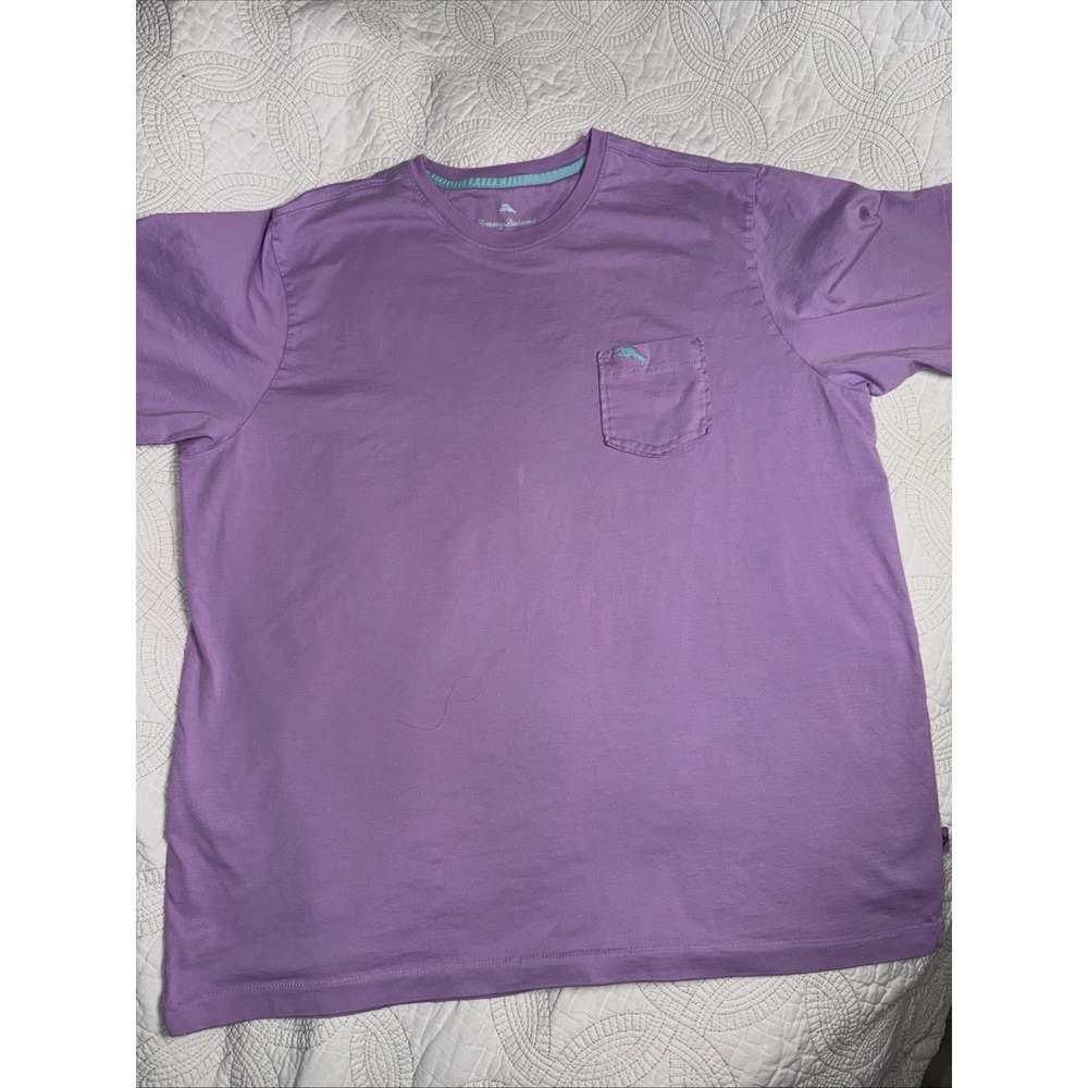 Tommy Bahama Shirt Mens Large Lavender  Pocket Tee Cotton Marlin Logo Casual